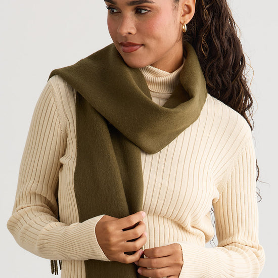  baby alpaca scarf - olive green - fair trade - ethically made - fair indigo