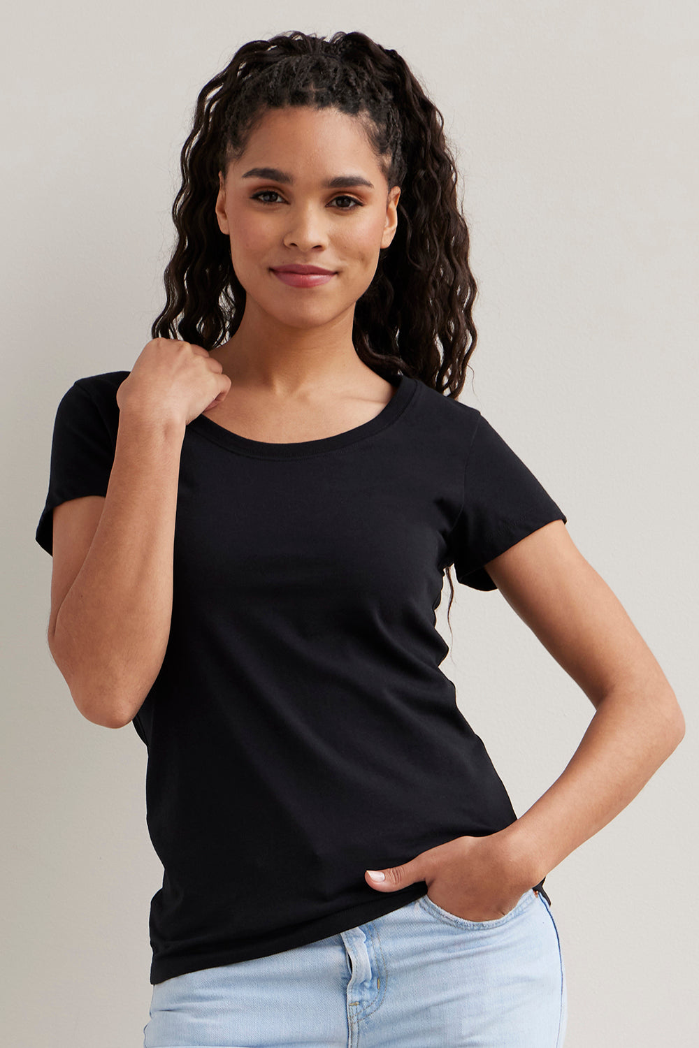 womens organic cotton scoop neck tee - black - fair indigo fair trade ethically made