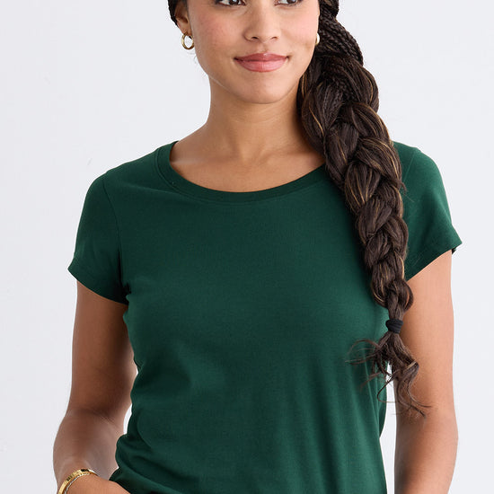 womens organic cotton scoop neck t-shirt - dark pine green - fair indigo fair trade ethically made