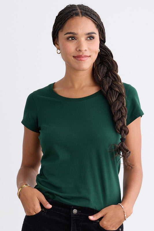womens organic cotton scoop neck t-shirt - dark pine green - fair indigo fair trade ethically made