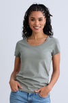 womens organic pima cotton short sleeve scoop neck t-shirt - sage green - fair indigo fair trade ethically made