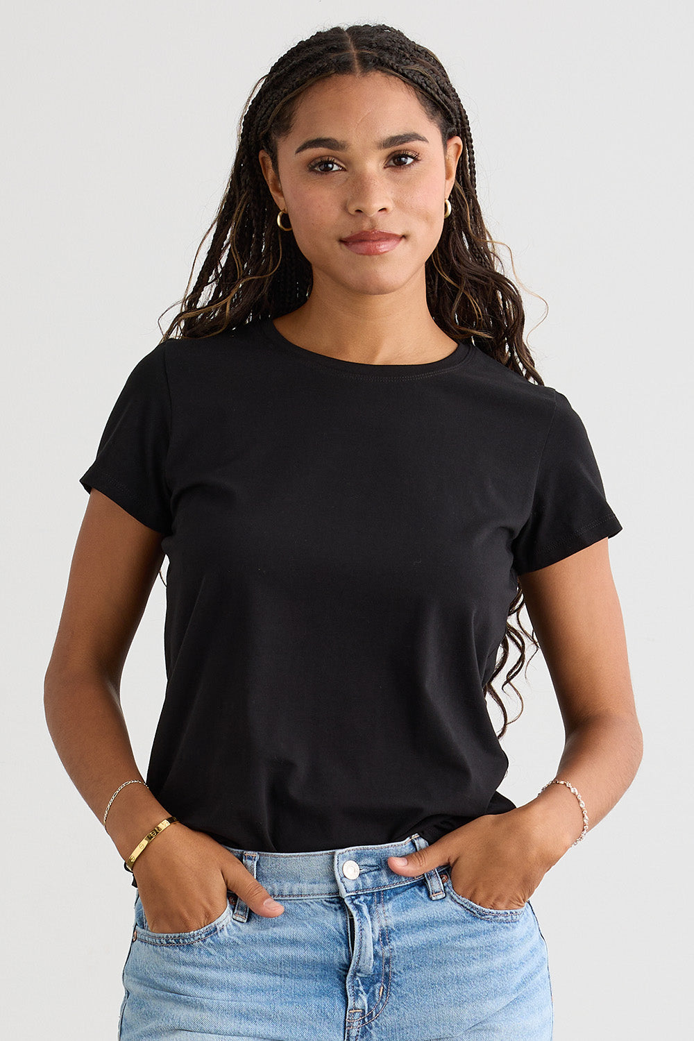 womens organic pima cotton relaxed crew neck t-shirt - black - fair indigo fair trade ethically made