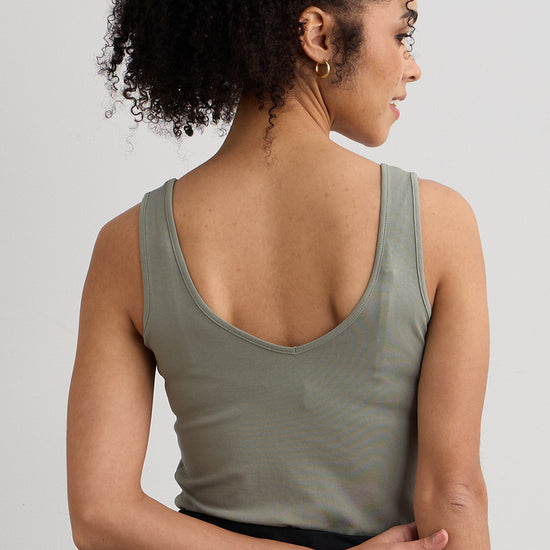 womens organic cotton reversible tank top- sage green - fair indigo fair trade ethically made