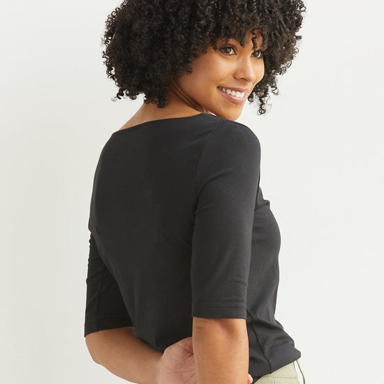 womens organic boat neck t-shirt - black - fair indigo fair trade ethically made