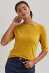 womens organic cotton boat neck t-shirt- mustard yellow - fair trade ethically made