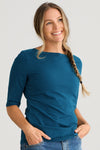 womens organic boat neck t-shirt - peacock blue - fair indigo fair trade ethically made