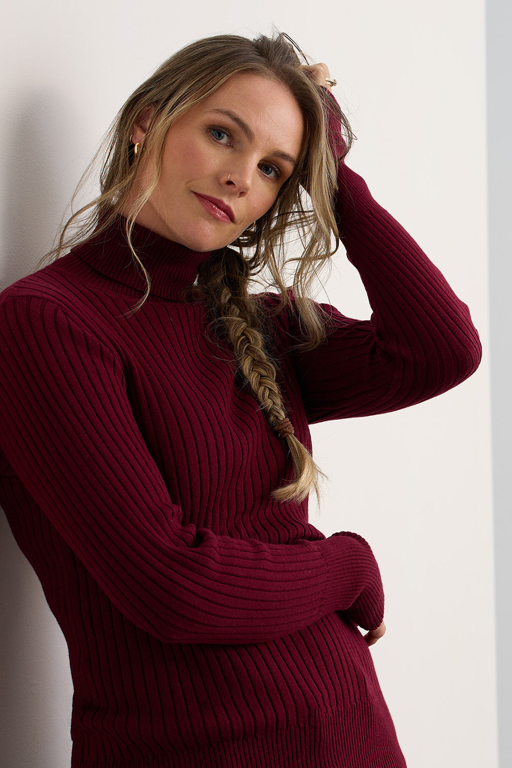 womens organic ribbed turtleneck sweater- violet blue - fair trade ethically made