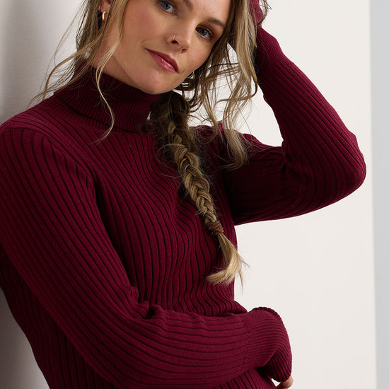 womens organic ribbed turtleneck sweater- violet blue - fair trade ethically made