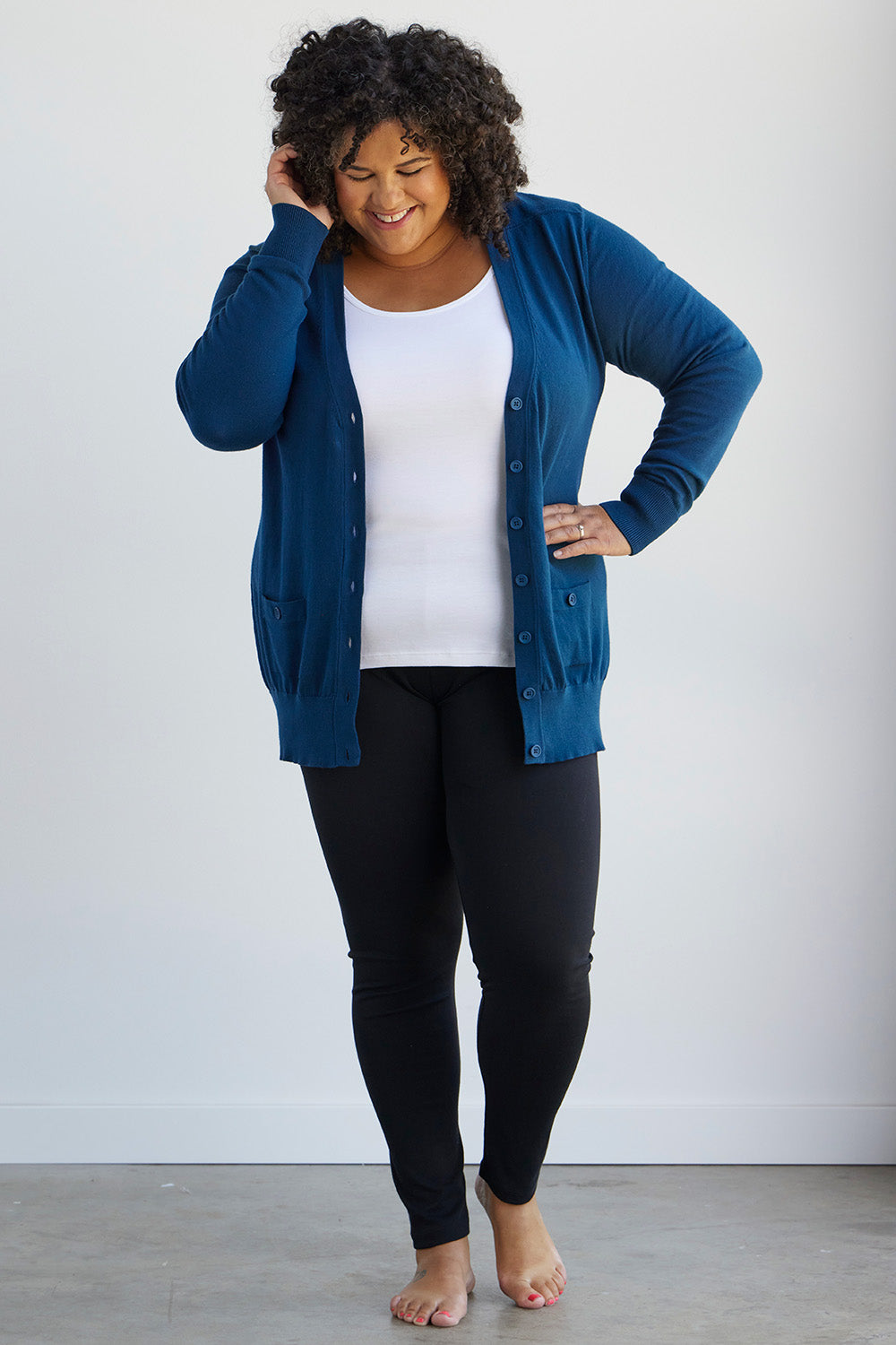 womens 100% organic cotton boyfriend cardigan - peacock blue - fair trade ethically made