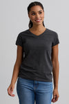womens organic v-neck t-shirt - dark charcoal heather grey - fair indigo fair trade ethically made