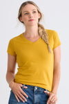 womens organic pima cotton v-neck tee - mustard yellow - fair indigo fair trade ethically made