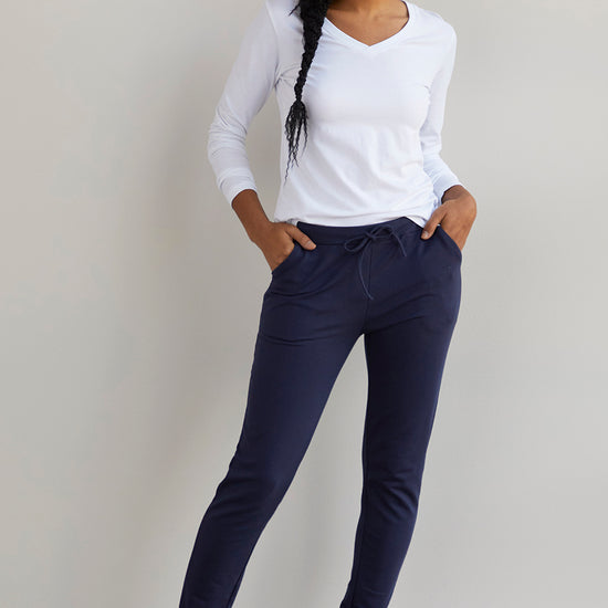 womens organic sweat pants - midnight navy blue - fair indigo fair trade ethically made