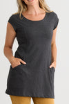 womens 100% organic cotton cap sleeve pocket tunic - dark charcoal heather grey - fair indigo - ethically made fair trade