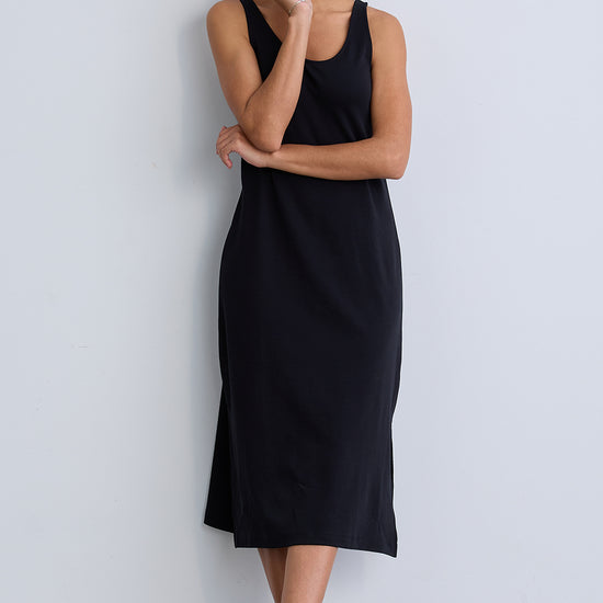 womens 100% organic cotton sleeveless tank dress - black - fair indigo fair trade ethically made