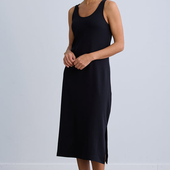womens 100% organic cotton sleeveless tank dress - black - fair indigo fair trade ethically made