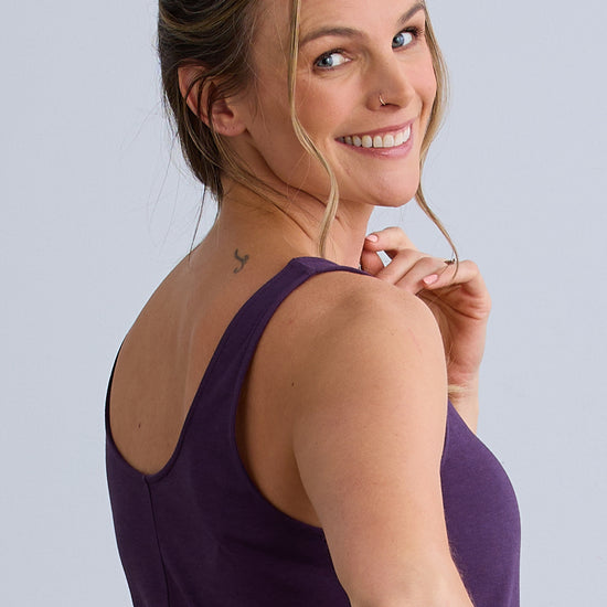 womens 100% organic cotton sleeveless tank dress - eggplant purple - fair indigo fair trade ethically made