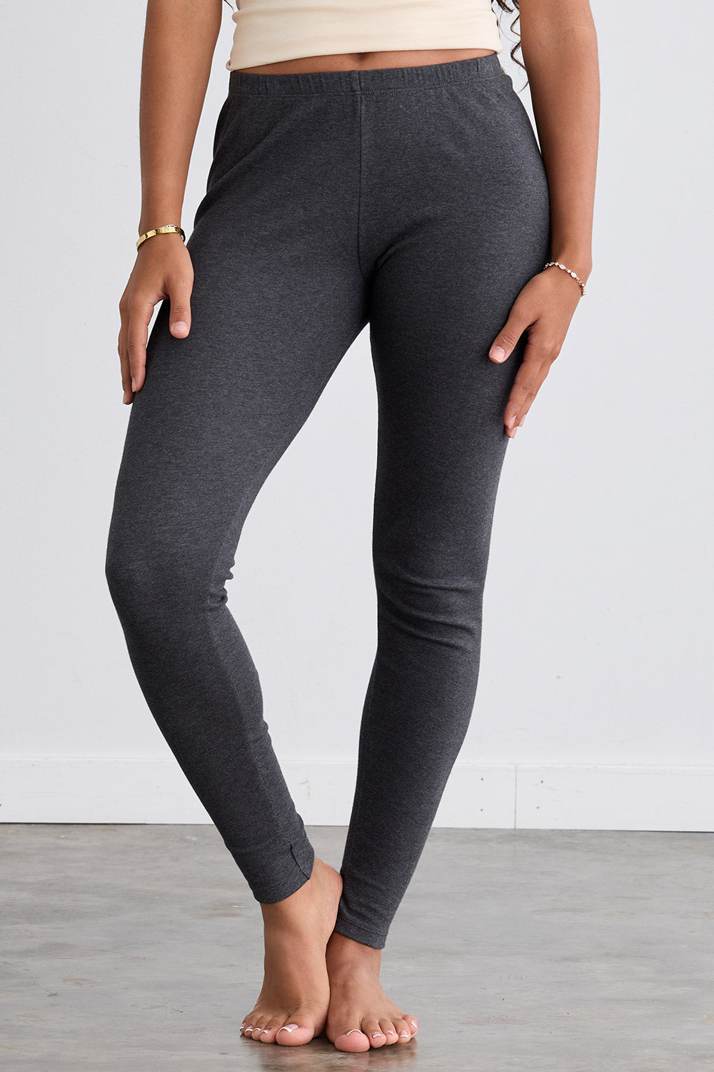 womens all cotton organic leggings- dark charcoal heather - fair trade ethically made