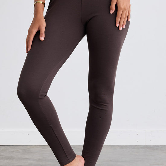 womens all cotton organic leggings- dark chocolate brown - fair trade ethically made