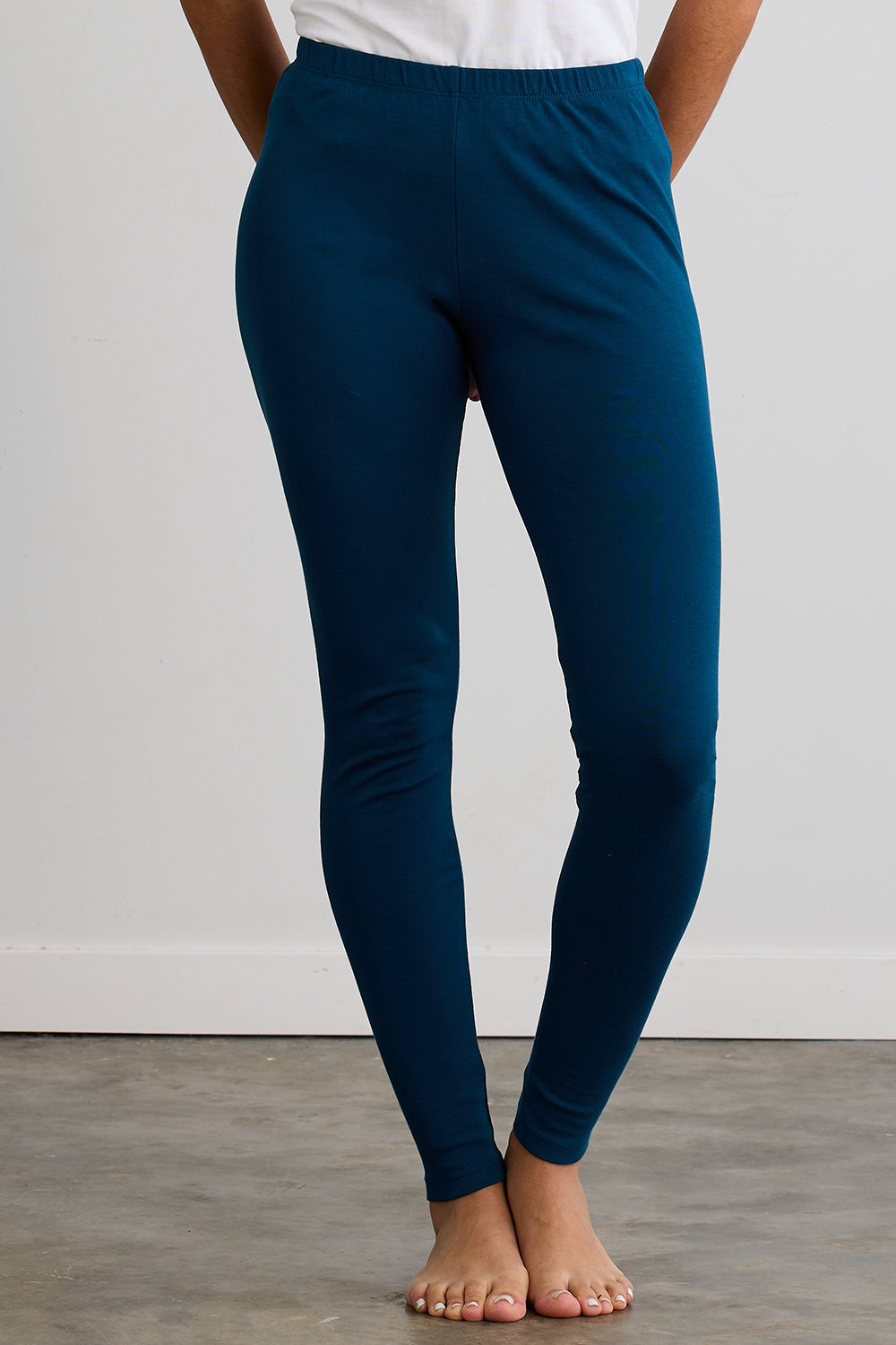 womens all cotton organic leggings- peacock blue - fair trade ethically made