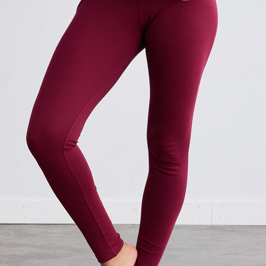 womens organic 100% cotton leggings - wine burgundy - fair indigo fair trade ethically made