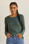 womens organic 100% cotton luxe long sleeve t-shirt - balsam green - fair indigo fair trade ethically made