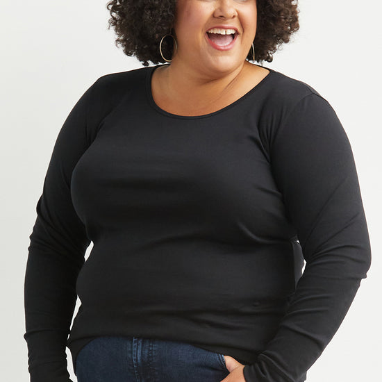 womens organic 100% cotton luxe long sleeve t-shirt - black - fair indigo fair trade ethically made