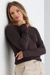womens organic all-cotton interlock long sleeve tee - dark chocolate brown - fair indigo fair trade ethically made