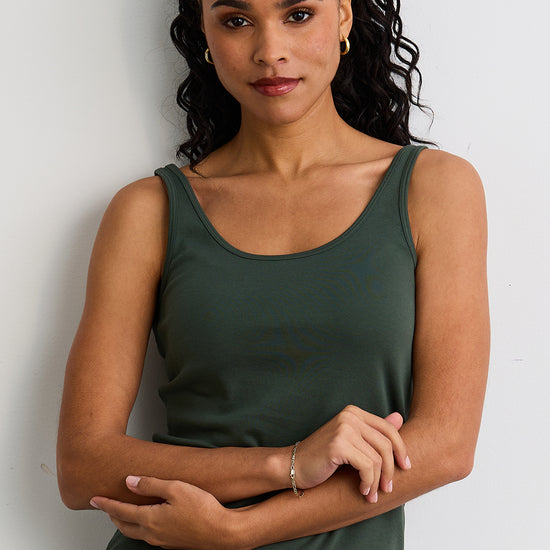 womens organic pima cotton interlock tank- balsam green - fair trade ethically made