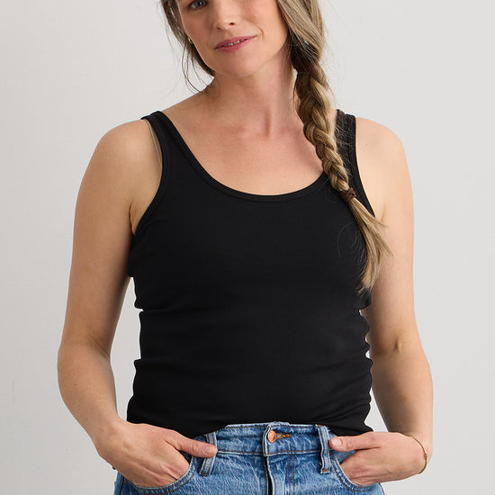 womens organic interlock tank- black - fair trade ethically made