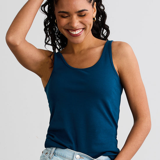 womens organic all cotton tank top - peacock blue - fair trade ethically made
