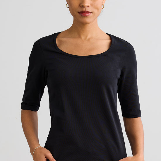 womens organic half sleeve scoop neck tee - black - fair indigo fair trade ethically made