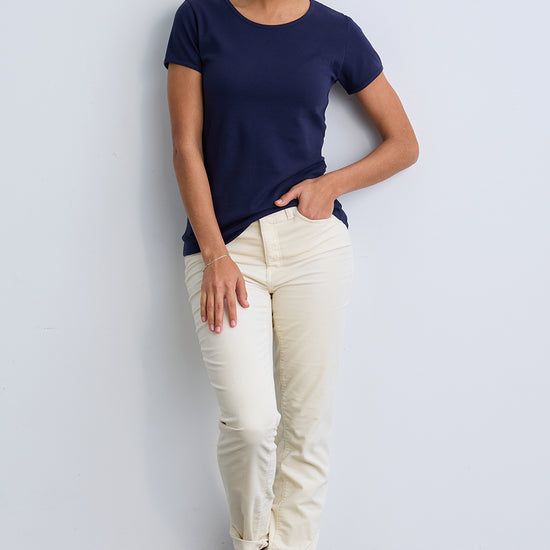 short sleeve organic 100% cotton jewel neck tee midnight navy blue - fair indigo ethically made fair trade