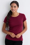 short sleeve 100% organic pima cotton jewel neck tee - wine - fair indigo ethically made fair trade