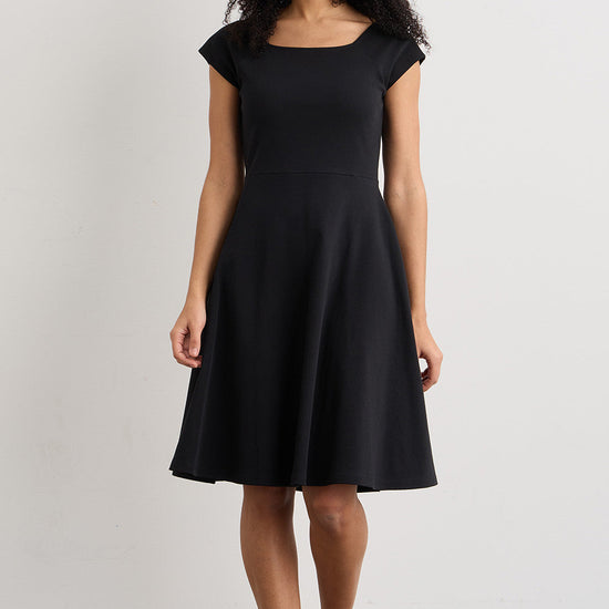 womens organic pima cotton ballet neck dress - black - fair indigo fair trade ethically made