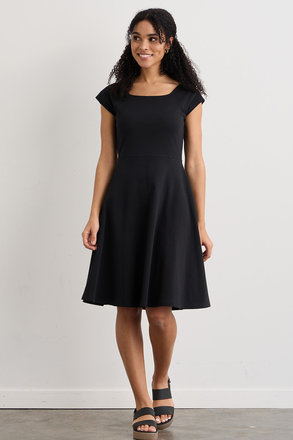 womens organic pima cotton ballet neck dress - black - fair indigo fair trade ethically made