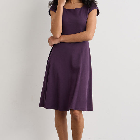 womens organic pima cotton ballet neck dress - eggplant purple - fair indigo fair trade ethically made