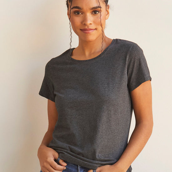 womens organic all cotton crew neck tee- charcoal grey - fair trade ethically made