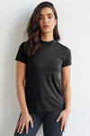 womens organic pima cotton slim fit mock neck tee - black - fair indigo fair trade ethically made