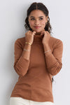 womens organic pima cotton knit turtleneck -cognac brown - fair indigo fair trade ethically made