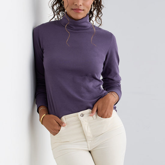 womens organic 100% pima cotton turtleneck - purple twilight lilac - fair indigo fair trade ethically made