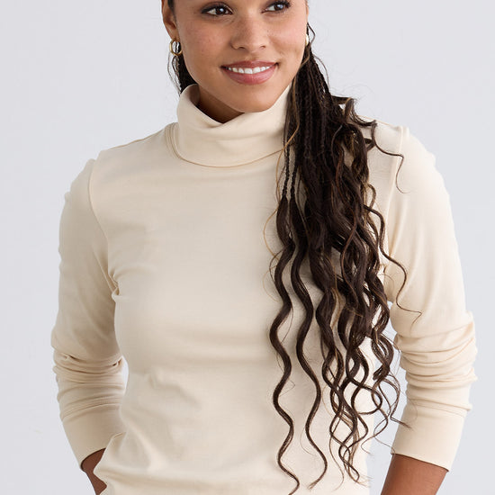womens organic 100% pima cotton turtleneck - undyed beige natural - fair indigo fair trade ethically made