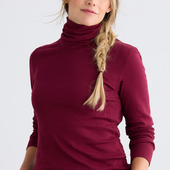 womens organic pima cotton knit turtleneck -wine burgundy - fair indigo fair trade ethically made