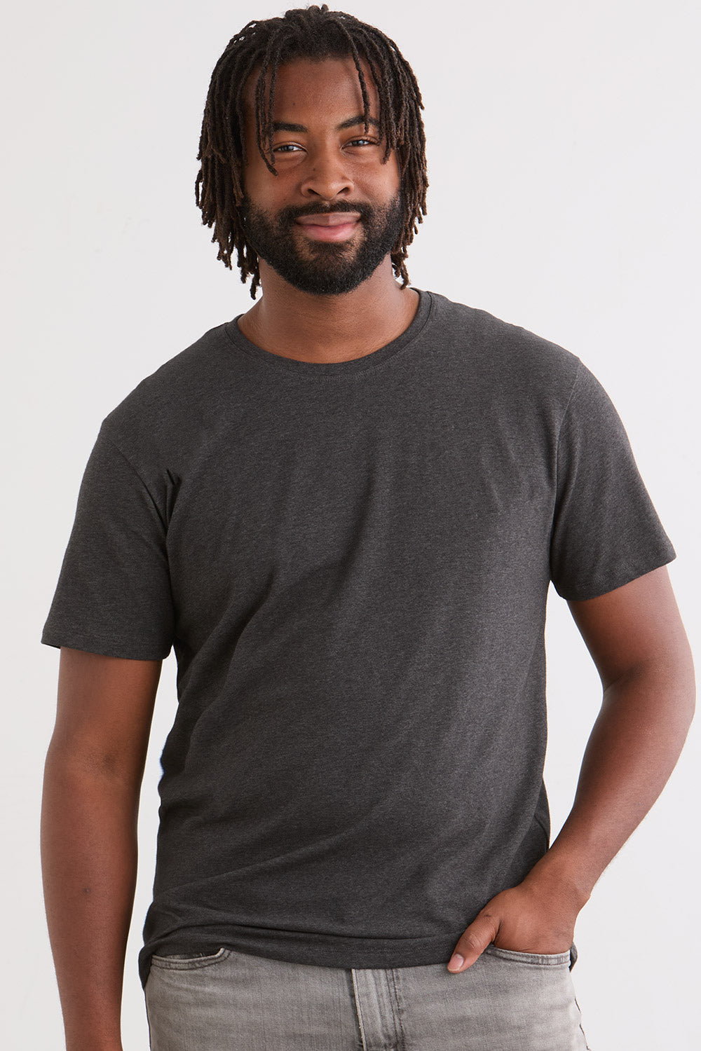 mens organic cotton blend crew neck t-shirt - dark charcoal heather grey - fair indigo fair trade ethically made