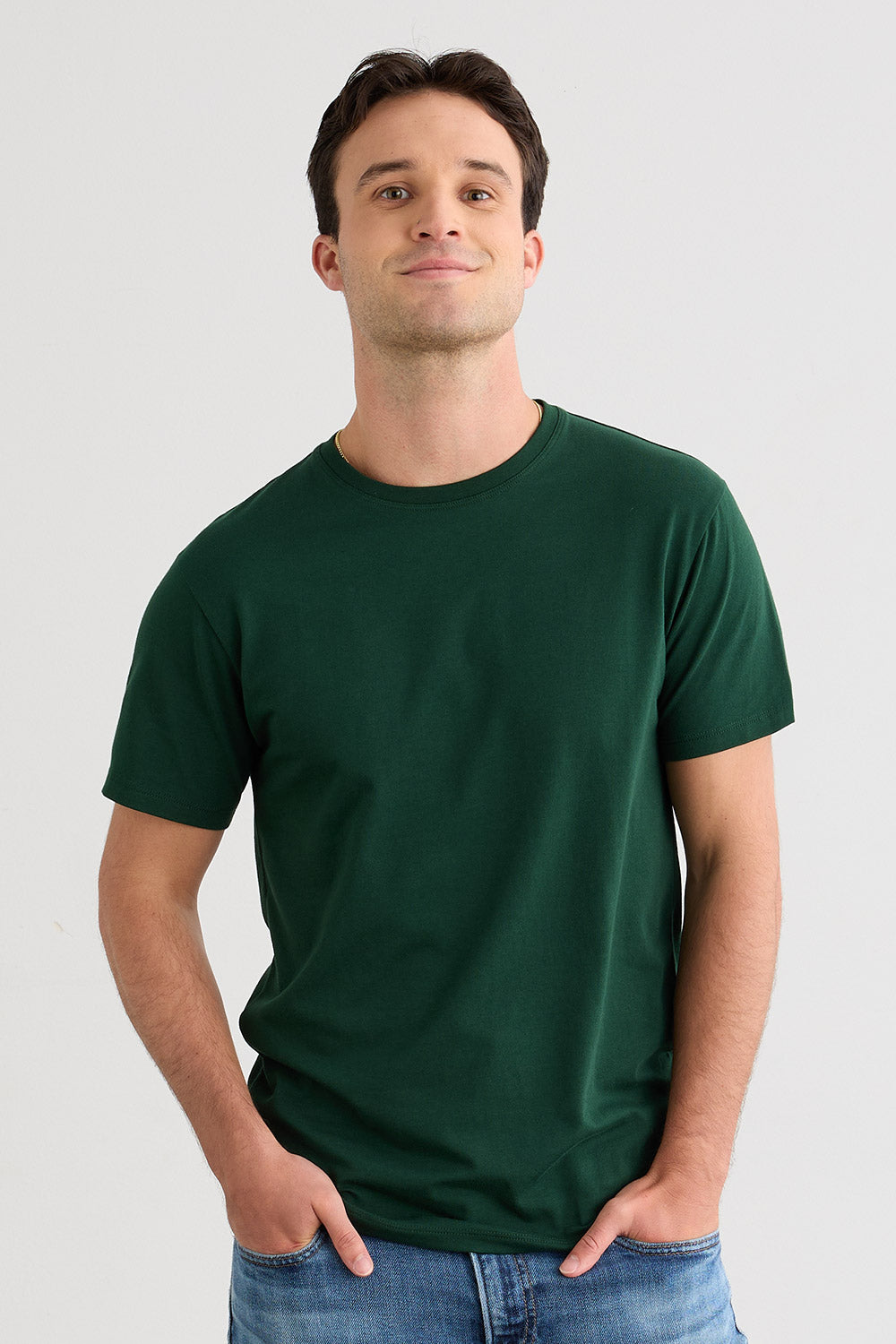 mens organic crew neck tee - dark pine green - fair indigo fair trade ethically made