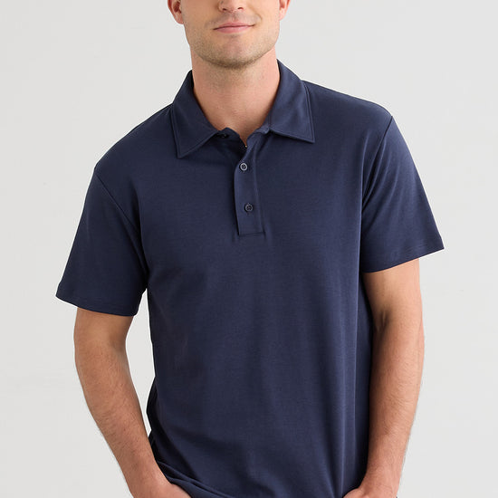 mens organic all cotton luxe polo - midnight navy blue - fair indigo fair trade ethically made