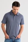 mens 100% organic pima cotton luxe polo shirt - slate blue grey - fair indigo fair trade ethically made