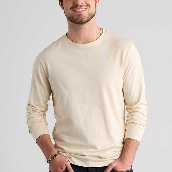mens organic 100% cotton long sleeve tee - undyed natural beige- fair indigo - ethically made fair trade