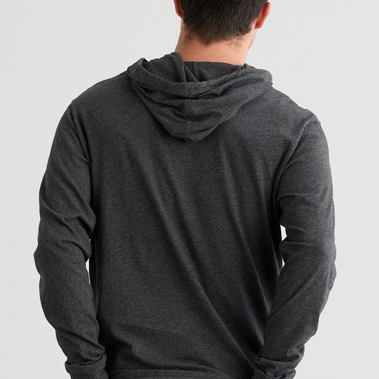 mens organic 100% cotton lightweight pullover hoodie dark charcoal heather grey - fair indigo - fair trade - ethically made
