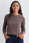 womens 100% cotton relaxed long sleeve crew neck tee - iron brown - fair trade ethically made