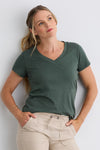 womens 100% cotton relaxed v-neck tee - balsam - fair indigo - ethically made fair trade